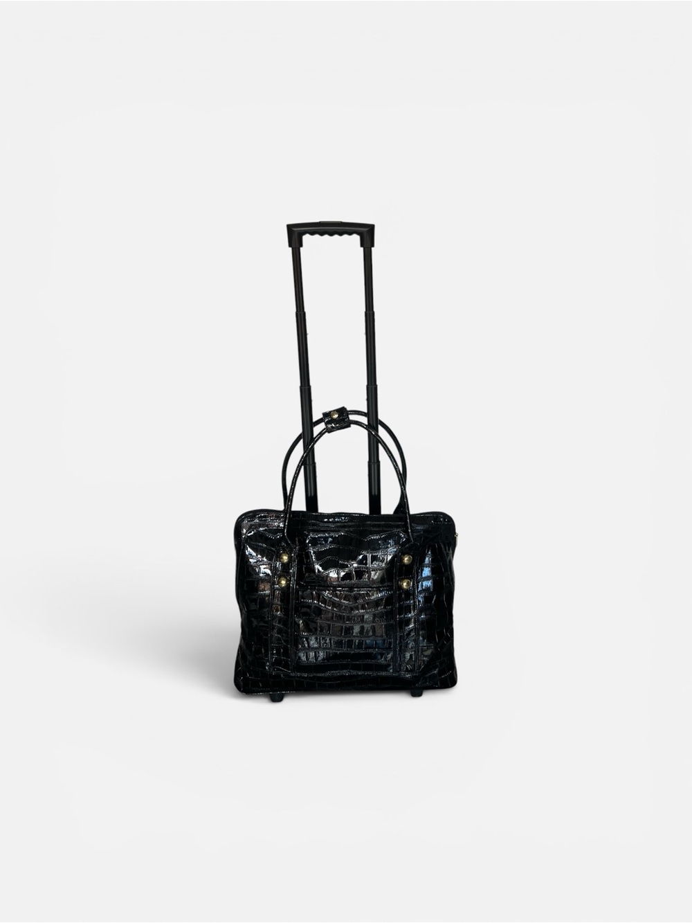 Murval Black Croc-Embossed Rolling Weekender